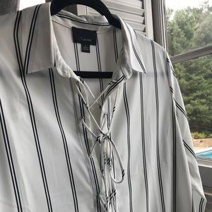 Lace Up Stripe Work Shirt